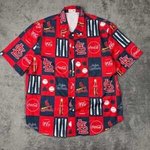 St. Louis Cardinals MLB Button Shirt Polo Mens XL AOP Coca Cola Red Baseball